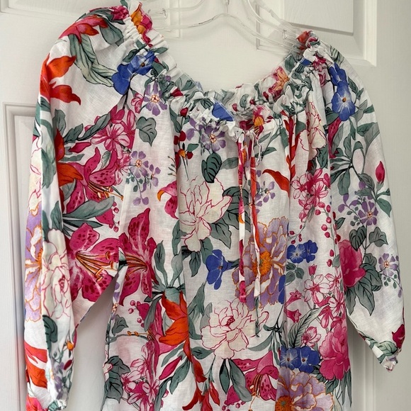 NWT Hester & Orchard Ivory Multi Floral Linen Blend Top M - Picture 4 of 11